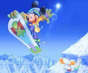 Układanka Myszka Miki snowboardzie