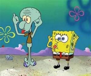Układanka SpongeBob Kanciastoporty i jego przyjaciel, Skalmar Obłynos
