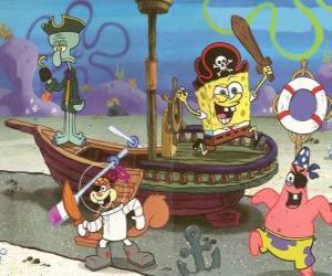 Układanka SpongeBob i kilku jego znajomych gry na piratów jest