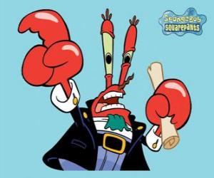 Układanka Eugeniusz H. Krab, Krab Pan jest właścicielem restauracji, gdzie SpongeBob i Skalmar Obłynos pracy