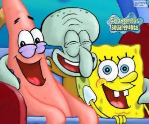 Układanka SpongeBob Kanciastoporty i jego przyjaciół Patryk Rozgwiazda i Skalmar Obłynos