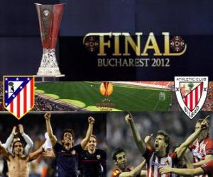 Układanka Atlético Madryt vs Athletic Bilbao. Europa League 2011-2012 końcowy na Stadionie Narodowym w Bukareszcie, w Rumunii