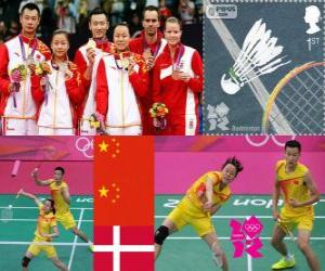 Układanka Badminton w grze mieszanej dekoracji, Zhang Nan i Zhao Yunlei (Chiny), Xu Chen, Ma Jin (Chiny) i Joachim Fischer/Christinna Pedersen (Dania) - London 2012 -