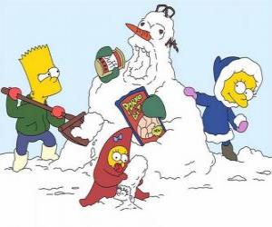 Układanka Bart, Lisa i Maggie zrobić bałwana
