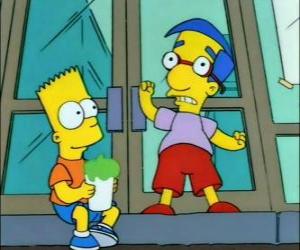 Układanka Bart Simpson i Milhouse Van Houten, dwóch wielkie przyjaciół