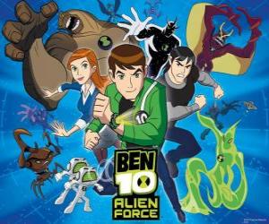 Układanka Ben, Gwen i Kevina, ludzkich bohaterów Ben 10 i jego 10 oryginalnych osobowości obce