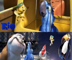 Układanka Blu wraz z innymi postaciami w filmie Rio