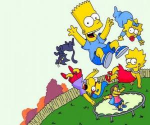 Układanka Bracia Simpson z przyjaciółmi Milhouse i Nelson skoki na trampolinie