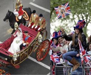 Układanka British Royal Wedding między Książę William i Kate Middleton, chodzenie w przewozie obywateli acalamados