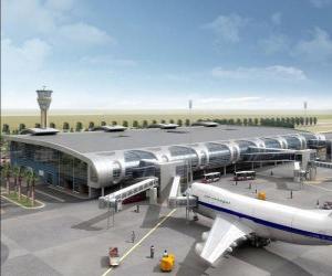 Układanka Budynek terminalu lotniska w samoloty
