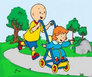 Układanka Caillou spacer z młodszą siostrę w wózku
