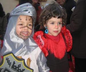 Układanka Chłopiec i dziewczynka ubrani w Carnival