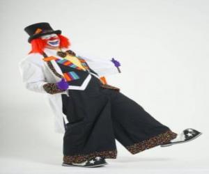 Układanka Clown z pełnym stroju clowna, kapelusz, perukę, rękawiczki, krawat, spodnie i buty big big