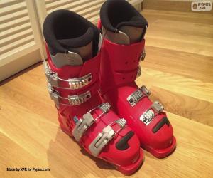 Układanka Czerwone buty do narciarstwa alpejskiego