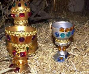 Układanka Darów Trzech Króli, złoto, kadzidło i mirrę do Dzieciątka Jezus