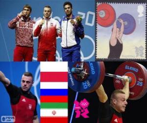 Układanka Dekoracji podnoszenie ciężarów mężczyzn 85 kg, Adrian Frantsevich (Polska), fitness Aujadov (Rosja) i (Iran) - London 2012 - Kianoush Rostami
