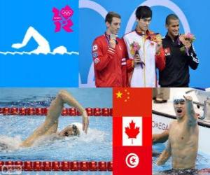 Układanka Dekoracji pływanie mężczyzn 1500 metrów stylem dowolnym, Sun Yang (Chiny), Ryan Cochrane (Kanada) i Oussama Mellouli (Tunezja) - London 2012-