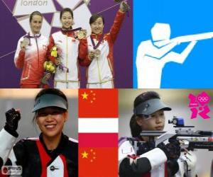 Układanka Dekoracji strzelectwo, karabin pneumatyczny 10 m kobiet, Yi Siling (Chiny), łatwe Bogacka (Polska) i Yu Dan (Chiny)