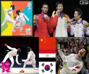 Układanka Dekoracji szermierka mężczyzn floret indywidualnie, Lei Sheng (Chiny), Abuelkasem Alaaeldi (Egipt) i Choi Byung-Chul (Korea Południowa) - London 2012-