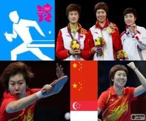 Układanka Dekoracji tenisie stołowym kobiet singel, Li Xiaoxia, Ding Ning (Chiny) i Feng Tianwei (Singapur) - London 2012 -