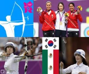 Układanka Dekoracji Łucznictwo poszczególnych żeńskich, Ki Bo-Bae (Korea Południowa), Aida Román i Mariana Avitia (Meksyk) - London 2012-