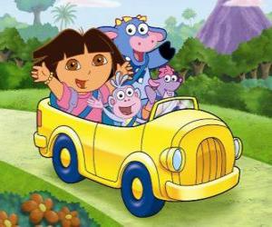 Układanka Dora i jej przyjaciół w małym samochodzie