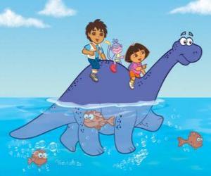 Układanka Dora, jej kuzyn Diego, Buty małpa przejście jeziora na szczycie Dinosaur