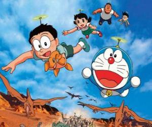 Układanka Doraemon kot z przyjaciółmi Nobita, Shizuka, Suneo i Takeshi