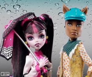 Układanka Draculaura i Clawd Wolf, potwornym para z liceum Monster High