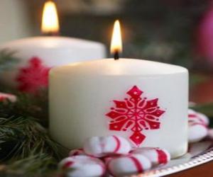 Układanka Dwa duże Christmas palące się świece