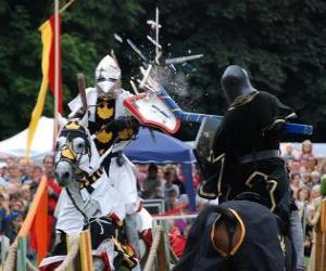 Układanka Dwóch rycerzy na koniach biorących udział w turnieju