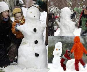 Układanka Dzieci bawiące się z Bałwan śniegowy