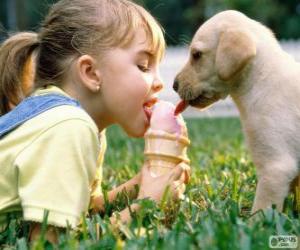Układanka Dziewczyna i pies udostępnianie lody