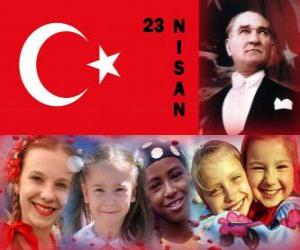 Układanka Dzień Suwerenności Narodowej i dzieci jest co trzymać w Turcji 23 kwietnia