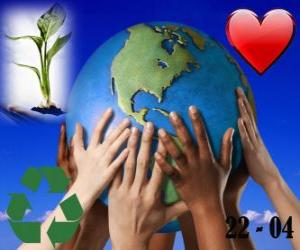 Układanka Dzień Ziemi, 22 kwietnia. Szczęśliwy świat, świat miłości do recyklingu i środowiska