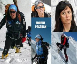 Układanka Edurne Pasaban, hiszpański alpinista i pierwszą kobietą w historii, który wstąpi do 14 osiem tysięcy (góry ponad 8000 m) od planety.