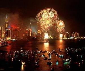 Układanka Fajerwerki z okazji Nowego Roku w Hong Kongu