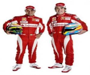 Układanka Felipe Massa i Fernando Alonso kierowców Ferrari