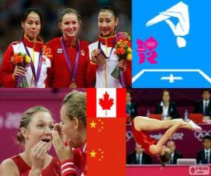 Układanka Gimnastyka dekoracji w skoki na trampolinie kobiet, Rosannagh Maclennan (Kanada), Huang Shanshan i on Wenna (Chiny) - London 2012-