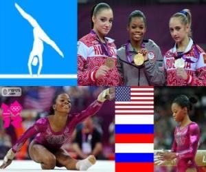 Układanka Gimnastyka kobiet WKKW dekoracji, Gabrielle Douglas (Stany Zjednoczone), Viktoria Komova i Aliya Mustafina (Rosja) - London 2012-