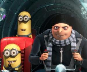 Układanka Gru i jego minions w kontroli statku kosmicznego