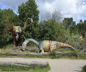Układanka Grupa trzech dinozaurów w krajobraz