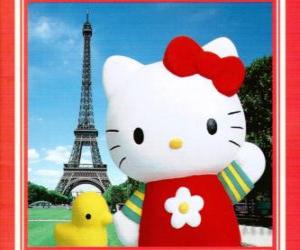 Układanka Hello Kitty z birdie i Wieżą Eiffla w tle