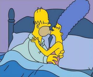 Układanka Homer i Marge daje sobie dobrej nocy kiss