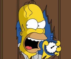 Układanka Homer Simpson krzycząc z zegarkiem w dłoni