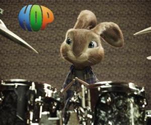 Układanka Hop królik z podudzia tworzyć muzykę z zestawu perkusyjnego