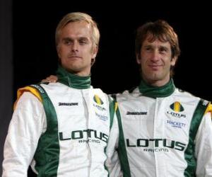 Układanka Jarno Trulli i Heikki Kovalainen, kierowcy Lotus Team Racing