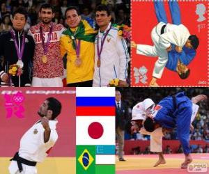 Układanka Judo mężczyzn - 60 kg dekoracji, Arsen Galstian (Rosja), Hiroaki Hiraoka (Japonia) i Philip Kitadai (Brazylia), Sobirow Riszod (Uzbekistan) - London 2012-