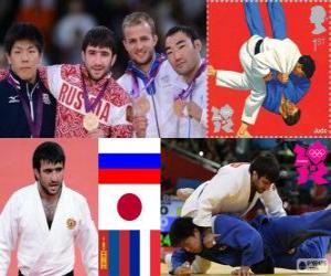 Układanka Judo mężczyzn - 73 kg dekoracji, Mansur Isayev (Rosja), Riki Nakaya (Japonia) i ñam-Ochir Sainjargal (Mongolia), Legrand Ugo (Francja) - London 2012-