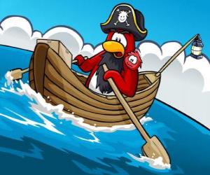 Układanka Kapitan Rockhopper i jego zwierzę w jego łodzi w Club Penguin